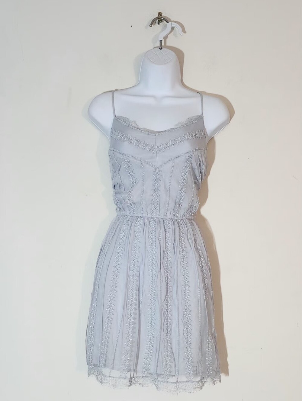 Abercrombie & Fitch Embroidered Mesh Lace Mini Dress Color: Light blue, Size :M